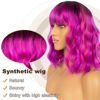 Picture of LANCAINI Colourful Short Bob Wigs with Bangs for Women Loose Wavy Wig Curly Wavy Shoulder Length Bob Synthetic Cosplay Wig for Girl Colorful Costume Wigs, Black-Rose mixed Purple