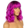 Picture of LANCAINI Colourful Short Bob Wigs with Bangs for Women Loose Wavy Wig Curly Wavy Shoulder Length Bob Synthetic Cosplay Wig for Girl Colorful Costume Wigs, Black-Rose mixed Purple