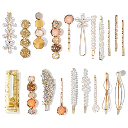 Picture of Mehayi 20 PCS Pearl Hair Clips Set Fashion Korean Acrylic Resin Hair Barrettes, Bobby Pins Hairpins for Women and Ladies Girls Headwear Styling Tools, Hair Accessories for Decorative Party Wedding