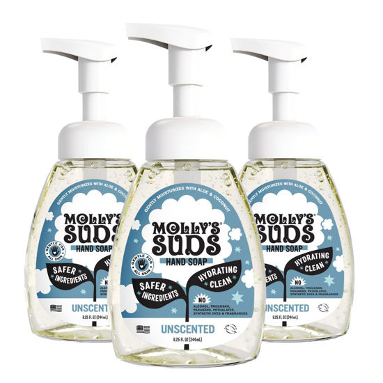 Picture of Molly's Suds Foaming Hand Soap - Made with Aloe and Coconut Oil | Moisturizing Hand Wash | Clean Ingredients, Infused with Essential Oils | Unscented - 8.25 Oz (Pack of 3)
