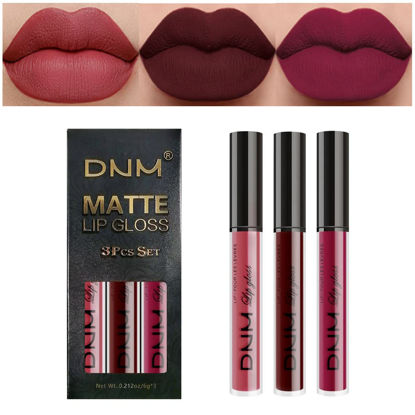 Picture of evpct 3Pcs Dark Red Purple Matte 24-hour Liquid Lipstick Sets,DNM Matte Lipstick Lip Stain Long Lasting 24 Smudge Waterproof Lip Gloss Gift Set Matt Lipsticks Set Matt Liquid Women Makeup Lipstick 06