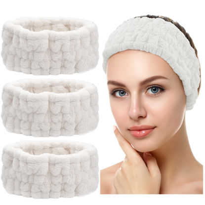 Picture of Chuangdi 3 Pieces Headband Set - Elastic Head Wrap for Makeup, Washing Face, Yoga, Sports, Shower, Women and Girls (White)