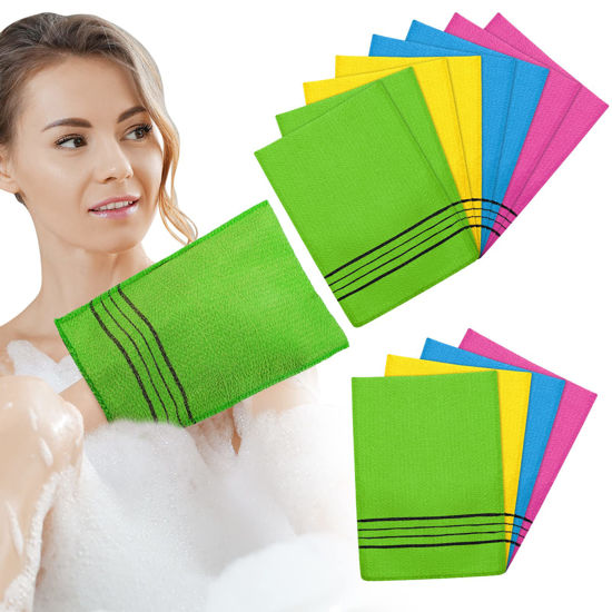 Picture of Tatuo 12 Pieces Korean Exfoliating Mitt Exfoliating Glove Italy Towel Body Skin Scrubber Exfoliating Scrubber for Remove Dead Skin Exfoliating Washcloth Korean(Large,Yellow, Green, Blue, Pink)