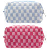 Picture of PAZIMIIK Checkered Makeup Bag for Purse Portable Zipper Make Up Pouch Small Cosmetic Case for Travel Accessories (2PCS Blue Hotpink)