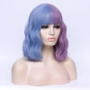 Picture of WGPFWIG Women's Blue and Purle Wig Short Curly Wavy Wig Shoulder Length Flat Bangs Wig For Women Girl Cosplay Party Halloween Wig Cap Included (Blue and Purle)