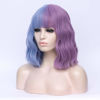Picture of WGPFWIG Women's Blue and Purle Wig Short Curly Wavy Wig Shoulder Length Flat Bangs Wig For Women Girl Cosplay Party Halloween Wig Cap Included (Blue and Purle)