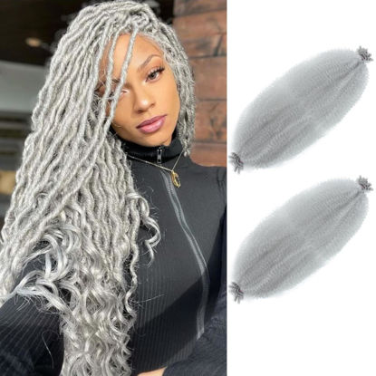 Picture of Afro Twist Hair 30 Inch 2 Packs, Springy Afro Twist Hair Pre Fluffed Spring Twist Hair Pre Stretched Wrapping Hair for Soft Locs Hair Extensions (30 Inch (Pack of 2), Gray#)