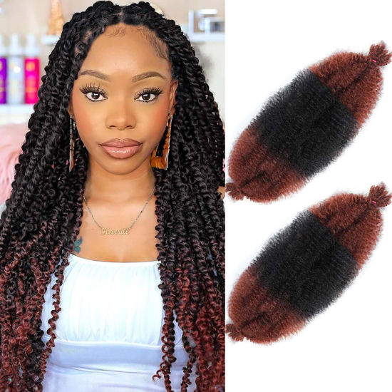 Picture of Afro Twist Hair 30 Inch 2 Packs, Springy Afro Twist Hair Pre Fluffed Spring Twist Hair Pre Stretched Wrapping Hair for Soft Locs Hair Extensions (30 Inch (Pack of 2), 1B/350#)