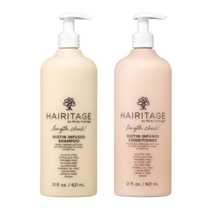 Picture of Hairitage Length Check Biotin + Jamaican Black Castor Oil Shampoo and Conditioner Set for Hair Growth, Thickening & Volume - Hydrating Repair Shampoo and Conditioner Set for Thinning Hair - 21oz