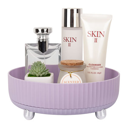 Picture of Anyoifax Makeup Perfume Organizer Tray 360 Degree Rotating Lazy Susan Skincare Lotion Organizer Spinning Cosmetics Storage for Dresser, Vanity, Bathroom Countertop, Small Purple