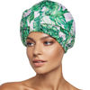 Picture of INNELO Luxury Shower Cap for Women Reusable Waterproof, Double Layered Shower Hair Cap with Adjustable Elastic Strap, Large Satin Lined Shower Bath Cap for Long Curly Straight Hair, Palm leaves