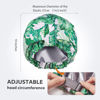 Picture of INNELO Luxury Shower Cap for Women Reusable Waterproof, Double Layered Shower Hair Cap with Adjustable Elastic Strap, Large Satin Lined Shower Bath Cap for Long Curly Straight Hair, Palm leaves