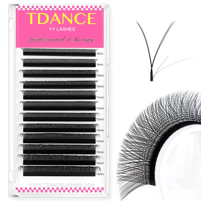Picture of TDANCE YY Lash Extensions D Curl 0.07mm Thickness Volume Extension 4D Fans 8mm YY Lashes Long Lasting Easy Application Lashes Premade Fans Matte Black Lashes(YY, D-0.07,8mm)