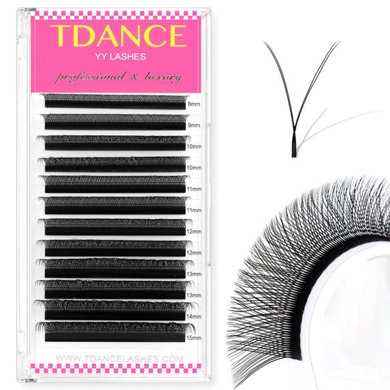 Picture of TDANCE YY Lash Extensions D Curl 0.05mm Thickness Volume Extension 4D Fans 9mm YY Lashes Long Lasting Easy Application Lashes Premade Fans Matte Black Lashes(YY, D-0.05,9mm)