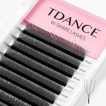Picture of TDANCE W Eyelash Extensions 4D Premade Fans W Lashes 0.07 C/D Curl Matte Black W Shaped Volume Fans (W-4D-0.07-C-14mm)