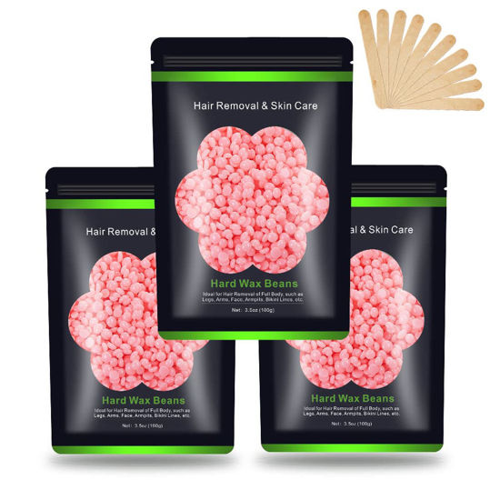Picture of Wax Beads for Hair Removal 10.5oz/ 300g, Auperwel Hard Wax Beans for Brazilian, Face, Bikini, Eyebrow, Legs, At Home Painless Waxing Beads for Women Men 3 packs