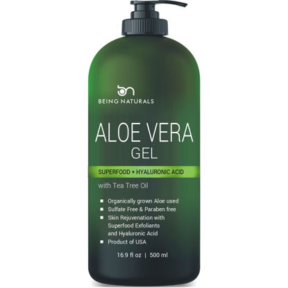Picture of Aloe vera Gel - from 100% Pure Organic Aloe - Natural Raw Moisturizer for Face, Body, Hair. Perfect for Sunburn, Acne, Razor Bumps 16.9 fl oz (Tea Tree, Superfood, Hyaluronic Acid)