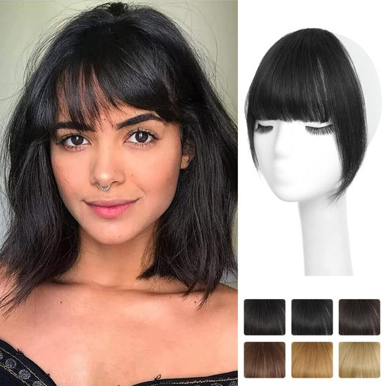 Picture of NAYOO Clip in Bangs 100% Real Human Bangs Hair Extensions French Bangs Clip on Hair Bangs for Women Fringe with Temples Hairpieces Curved Bangs for Daily Wear（Natural Black）