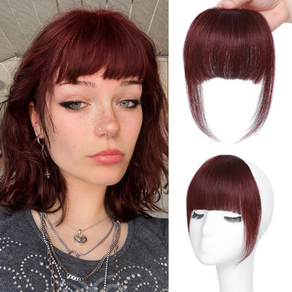 Picture of NAYOO Clip in Bangs - 100% Human Hair French Bangs Clip in Hair Extensions, Red French Bangs Fringe with Temples Hairpieces for Women Curved Bangs for Daily Wear