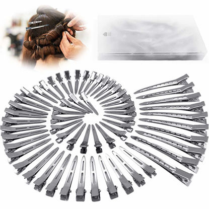 Picture of HiJeaton 60Pcs Metal Duck Billed Hair Clips for Women Styling Sectioning, Silver Hair Pins for Long Hair, Alligator Curl Loc Clips for Thick Hair Roller, Salon, Bows DIY