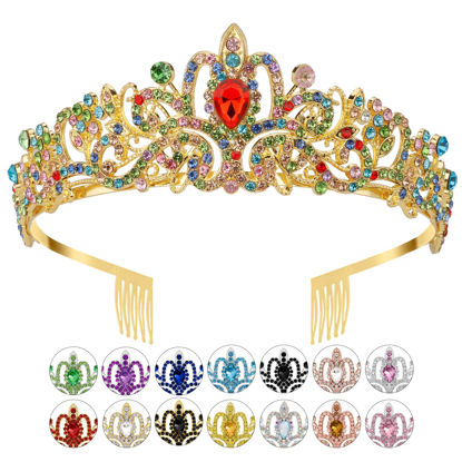 Picture of Gold Wedding Crown for Bride Crystal Princess Tiaras for Women Rhinestone Sparkly Headbands Happy 21st Birthday Crown with Combs Elegant Headdress Decorations for Bridal Prom Party Costumes Gifts