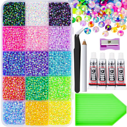 Picture of Canvalite 18000PCS Nail Rhinestones for Crafting, Multicolor 3mm Flatback Rainbow Gems, Bedazzling Crystal with 4Pcs 2.5g Jewelry Glue for DIY Crafts Clothing Shoes Nail Art,Stocking Stuffers Gifts