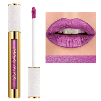 Picture of MAKI YIKA Purple Lipstick for Women Metallic Lipsticks Glitter Long Lasting Lipstick No Smudge No Transfer Liquid Pink Lip Gloss (BR07 Promise Me)