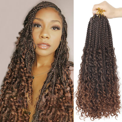 Picture of Goddess Box Braids Crochet Hair With Curly Ends 18 Inch Bohomian Box Braids Crochet Braids 8 Packs 3X Crochet Braids Synthetic Braiding Hair Extension for Black Women (18 Inch (Pack of 8), T1B 30)