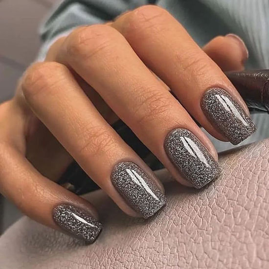 Picture of Press on Nails Short Square Acrylic Fake Nails with Apricot Design Full Cover False Nails Glossy Nude Glue on Nails Artificial Stick on Nails for Women 24Pcs (Bursting Silver)
