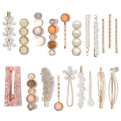 Picture of Mehayi 20 PCS Pearl Hair Clips Set Fashion Korean Acrylic Resin Hair Barrettes, Bobby Pins Hairpins for Women and Ladies Girls Headwear Styling Tools, Hair Accessories for Decorative Party Wedding