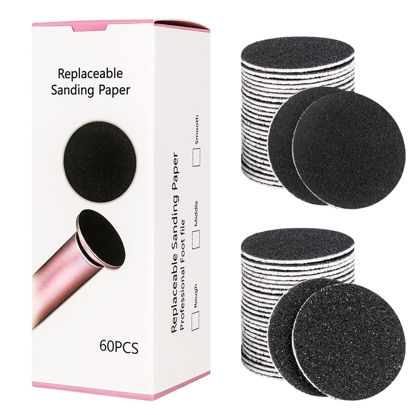 Picture of krofaue 60 PCS Replaceable Sandpaper Discs 80 Grit & 100 Grit Sandpaper Pad Discs Replacement Sandpaper Refill Discs for Electric Foot File Callus Remover Dead Skin Calluses