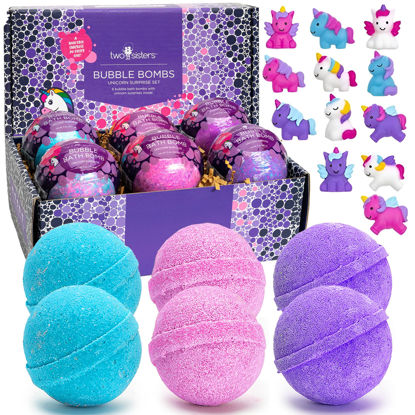 Picture of Unicorn Bath Bombs for Girls with Surprise Toy Inside - 6 Bubble Bath Bombs for Kids with Bath Toys, Gentle and Kids Safe, USA Made, Birthday Gift for Kids by Two Sisters