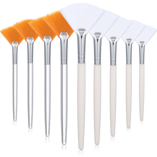 Picture of 9 Pieces Facial Brushes Fan Mask Brushes, Soft Facial Applicator Brushes Tools for Peel Glycolic Mask Makeup for Mud Cream (White, Yellow)