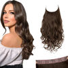 Picture of SARLA Invisible Wire Hair Extensions with 3 Clips Long Synthetic Wavy Curly Hairpiece Adjustable Transparent Headband for Women 18 Inch Medium Brown