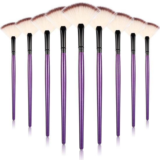 Picture of 9 Pieces Facial Brushes Fan Mask Brushes, Soft Facial Applicator Brushes Tools for Peel Glycolic Mask Makeup for Mud Cream (Purple and Black)