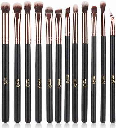 Picture of MSQ Eye Makeup Brushes 12pcs Rose Gold Eyeshadow Makeup Brushes Set with Soft Synthetic Hairs & Real Wood Handle for Eyeshadow, Eyebrow, Eyeliner, Blending(without bag)