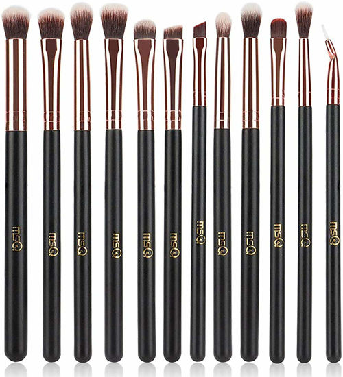 Picture of MSQ Eye Makeup Brushes 12pcs Rose Gold Eyeshadow Makeup Brushes Set with Soft Synthetic Hairs & Real Wood Handle for Eyeshadow, Eyebrow, Eyeliner, Blending(without bag)
