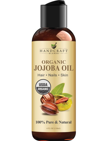 Picture of Handcraft Blends USDA Organic Jojoba Oil - Cold-Pressed 4 Fl Oz - 100% Pure and Natural - Premium Grade Carrier Oil for Skin and Hair - Hair and Body - Massage - Hexane-Free