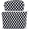 Picture of ZLFSRQ 2Pcs Checkered Makeup Bag for Women Large Cosmetic Bag Set Travel Toiletry Bag Makeup Pouch Bag for Purse Black Zipper Storage Bag Organizer Cute Small Aesthetic Girls Car Essentials Bag