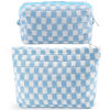 Picture of ZLFSRQ 2Pcs Checkered Makeup Bag for Women Large Cosmetic Bag Set Travel Toiletry Bag Makeup Pouch Bag for Purse Blue Zipper Storage Bag Organizer Cute Small Aesthetic Girls Car Essentials Bag