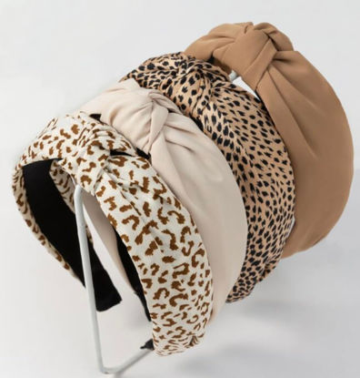 Picture of Knotted Fashion Hairbands and Hair Hoops: Non-Slip Top Knot Headbands with Leopard Print for Women and Girls - 4PCS Beige Brown Hair Accessories Set