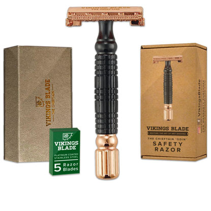 Picture of VIKINGS BLADE Double Edge Safety Razor for Men + 5 Swedish Steel Blades + Luxury Case. Smooth, Reusable, Eco-Friendly (Chieftain “Odin”)