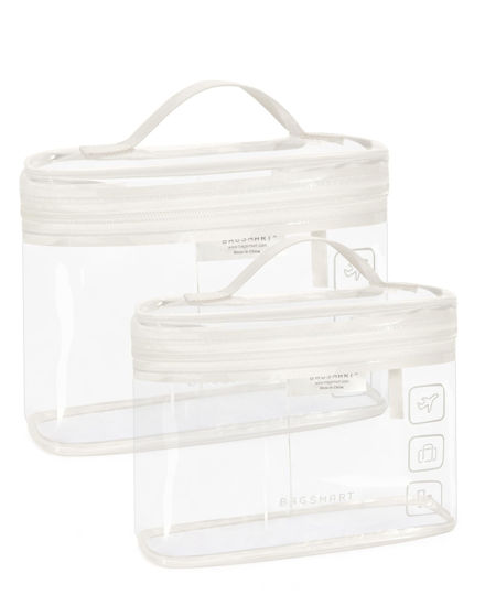 Picture of BAGSMART TSA Approved Toiletry Bag, 2 Pack Clear Makeup Cosmetic Bag Organizer, Quart Size Travel Bag for Toiletries, Carry-on Travel Accessories Essentials, White-2pcs