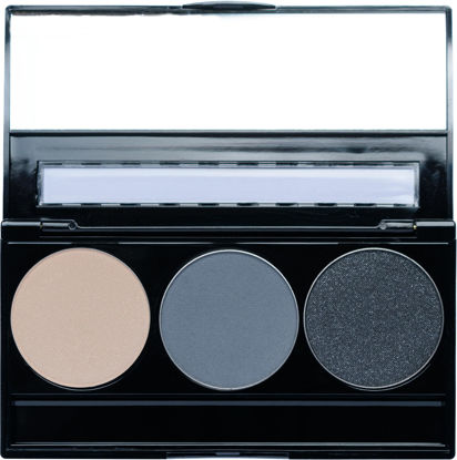 Picture of Pure Ziva Off White, Matte Medium Grey Blue, and Glitter Black Deep Navy Blue Vegan Eyeshadow Trio Palette; Talc, Paraben & Cruelty Free