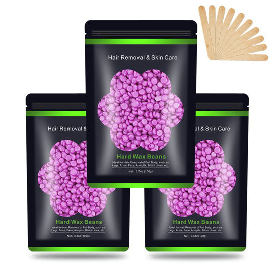 Picture of Wax Beads for Hair Removal 10.5oz/ 300g, Auperwel Hard Wax Beans for Brazilian, Face, Bikini, Eyebrow, Legs, At Home Painless Waxing Beads for Women Men 3 packs