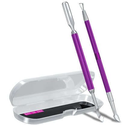 Picture of 2PCS Metal Deep Purple Cuticle Pusher and Cutter Remover Salon Quality Stainless Steel Gel Nail Polish Peeler Scraper Durable Manicure and Pedicure Cleaner Tool For Fingernail and Toenail