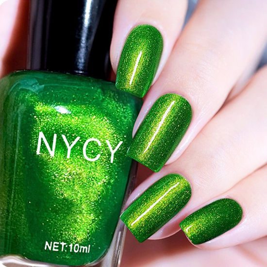 Picture of COSMOO Green Nail Polish, 10ml Bright Green Quick Dry Nail Lacquer, Green Shimmer Art Varnish, 0.34 fl oz