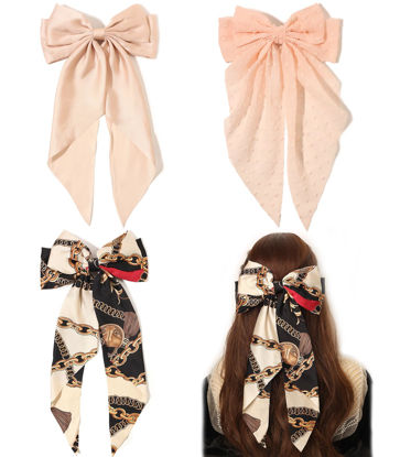 Picture of LFOUVRE Hair Accessories - Dotted Chain Bows, Bowknot Barrettes with Tails for Girls and Women, 3pcs