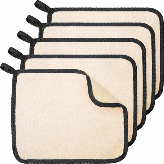 Picture of Tatuo 5 Pcs Exfoliating Face and Body Wash Cloths Towel Weave Bath Cloth Exfoliating Scrub Cloth Massage Bath Cloth for Women and Men, 10.63 x 9.05 Inch (Black Edge)