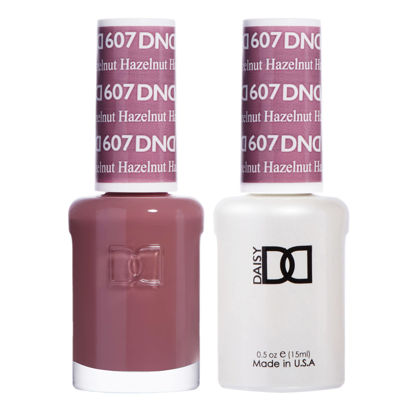 Picture of DND Gel Polish Set, Brown Collection, UV/LED Gel Polish and Air Dry Nail Lacquer, Matching Chip-Free Polish Duo, 607 Hazelnut, 0.5 Fl Oz